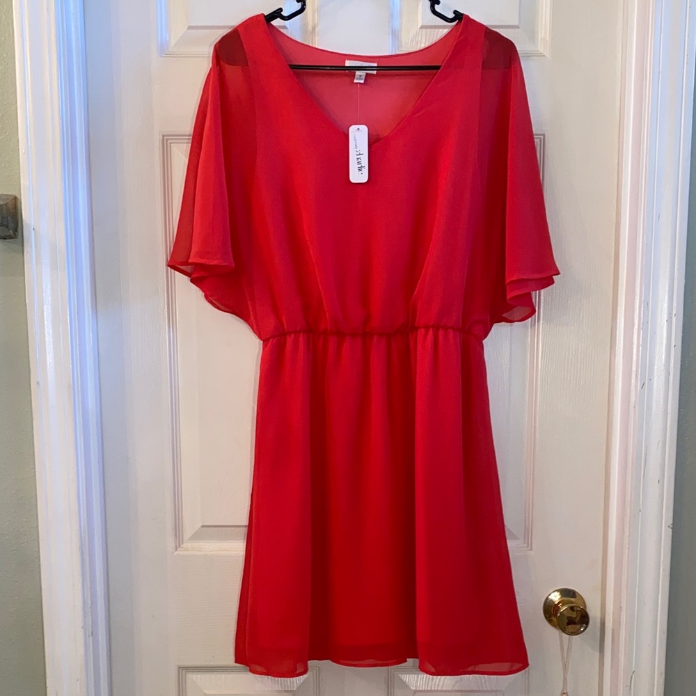Charming Charlie Vibrant Coral Red Sheer Mini Dress NWTs - Picture 3 of 15